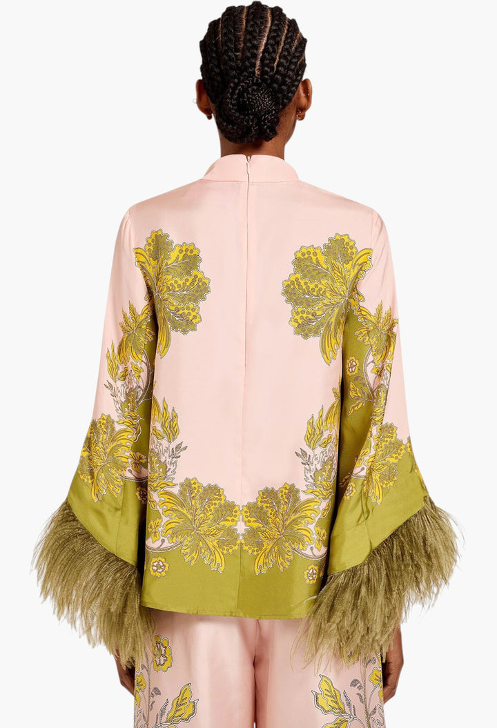 Make An Exit Top - Swathe Placée Pink in Silk Twill With Feathers - GLAM MODA