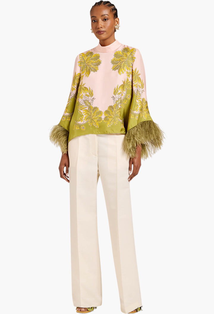 Make An Exit Top - Swathe Placée Pink in Silk Twill With Feathers - GLAM MODA