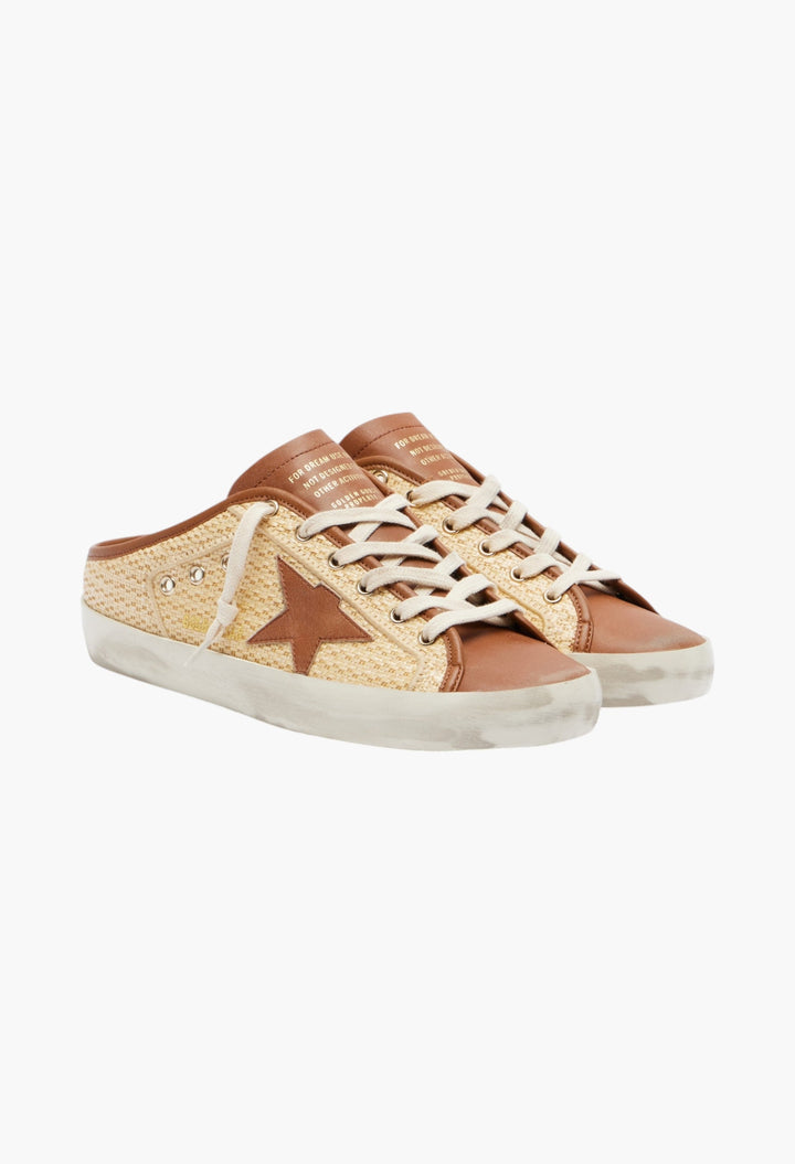 Super-Star Raffia And Leather Mules - GLAM MODA