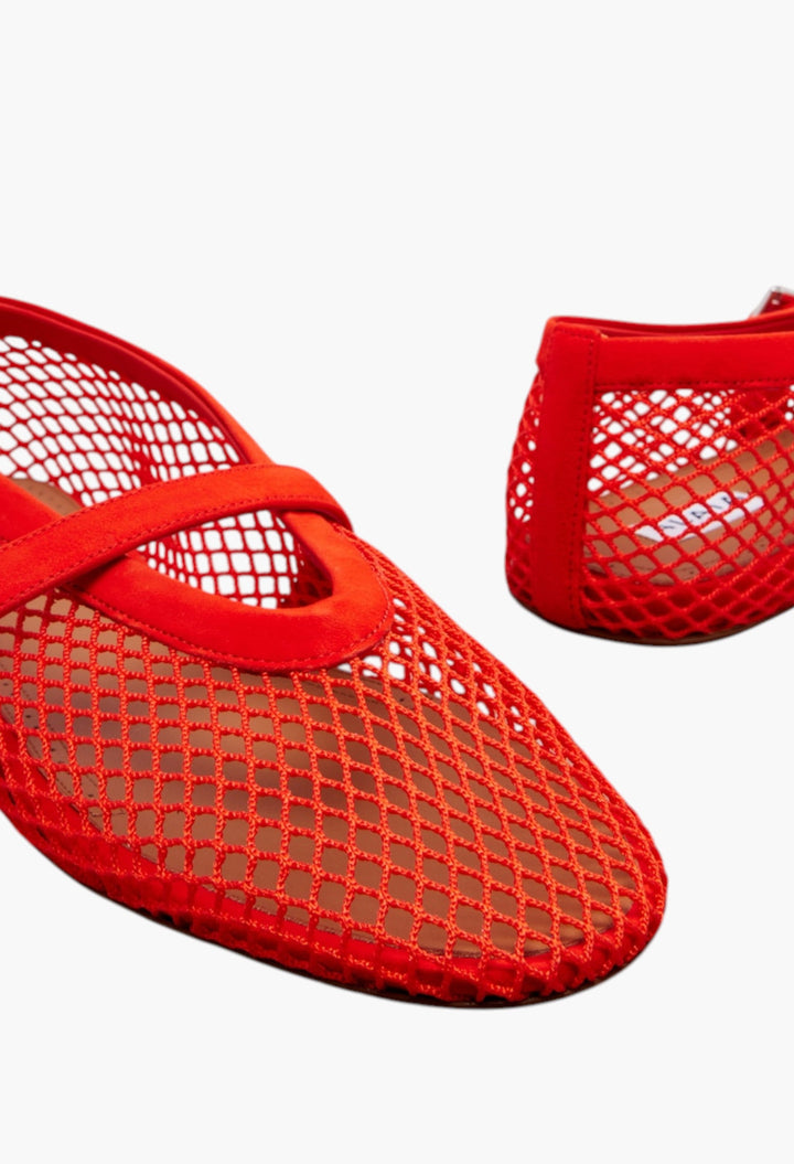 Fishnet Leather-Trimmed Mary Jane Flats - GLAM MODA