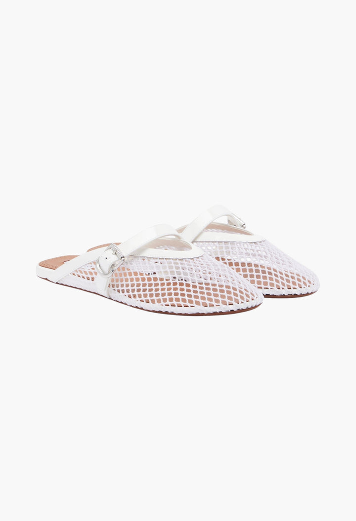Fishnet Leather-Trimmed Slip-On Mules - GLAM MODA