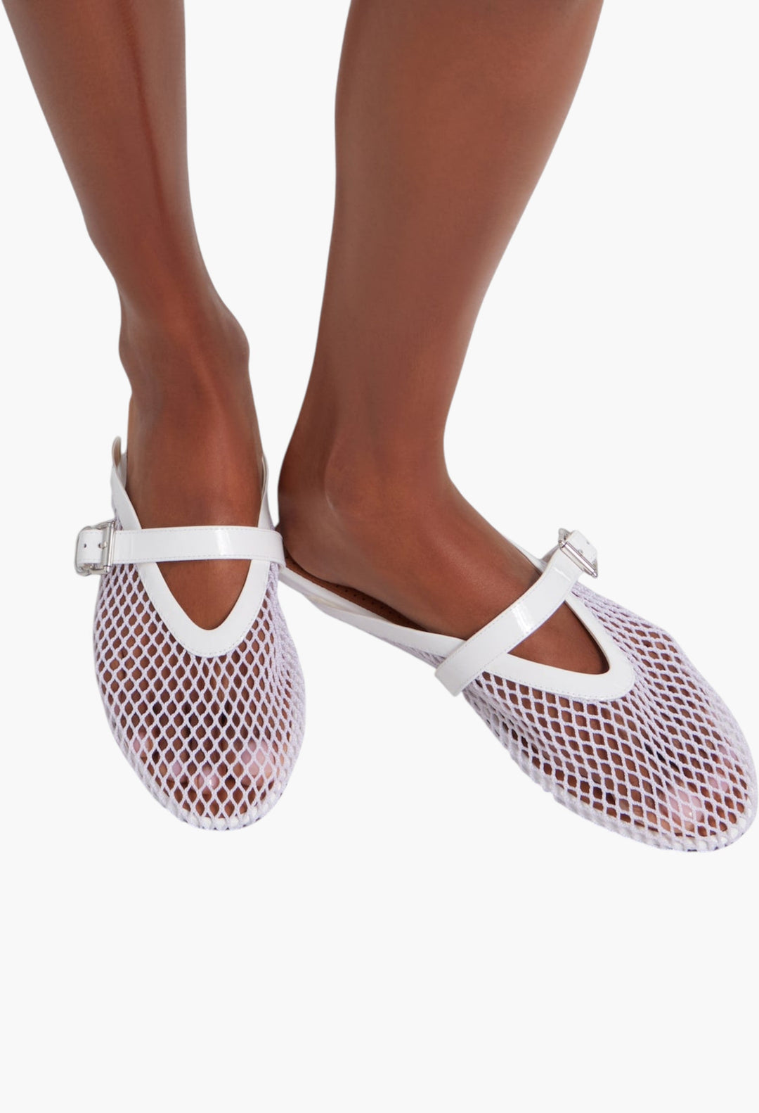 Fishnet Leather-Trimmed Slip-On Mules - GLAM MODA