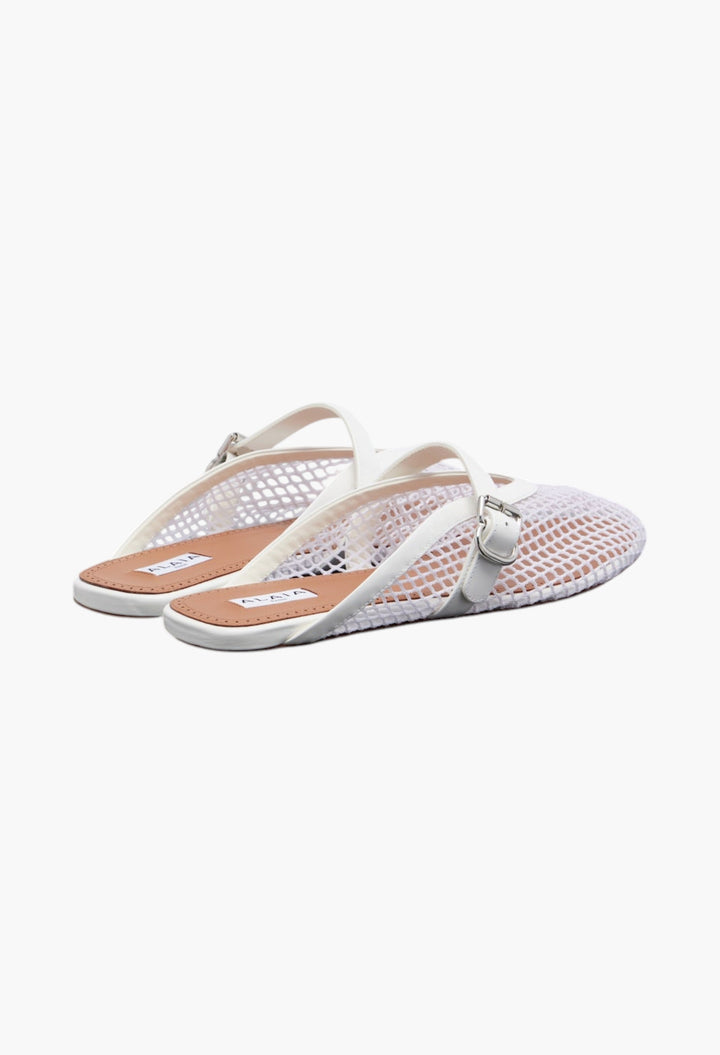 Fishnet Leather-Trimmed Slip-On Mules - GLAM MODA