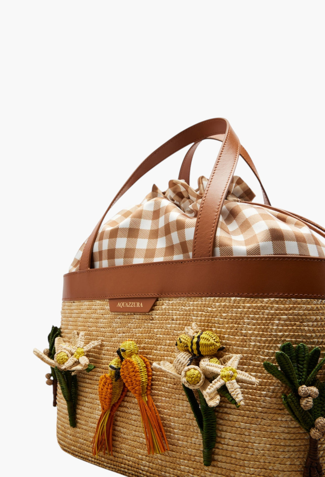 Birdsong Appliqué Raffia Tote Bag