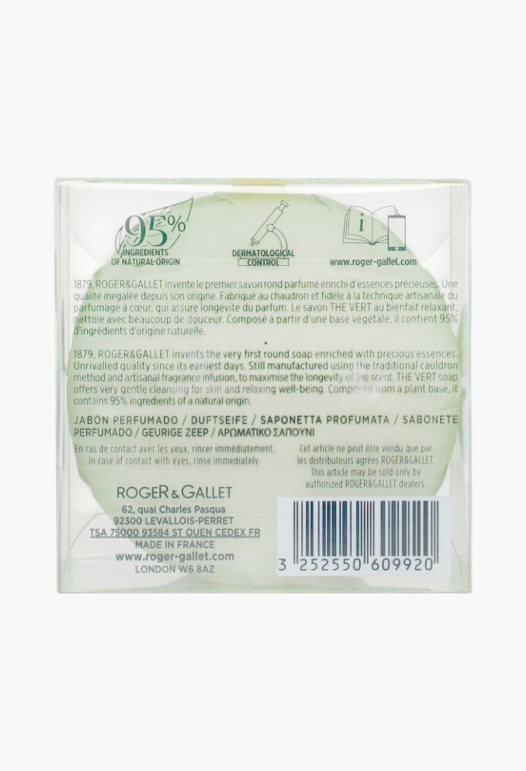 The Vert Savon Voyage Luxurious Bar Soap With Green Tea And Citrus, 100g - Smooth Finish, Travel-friendly