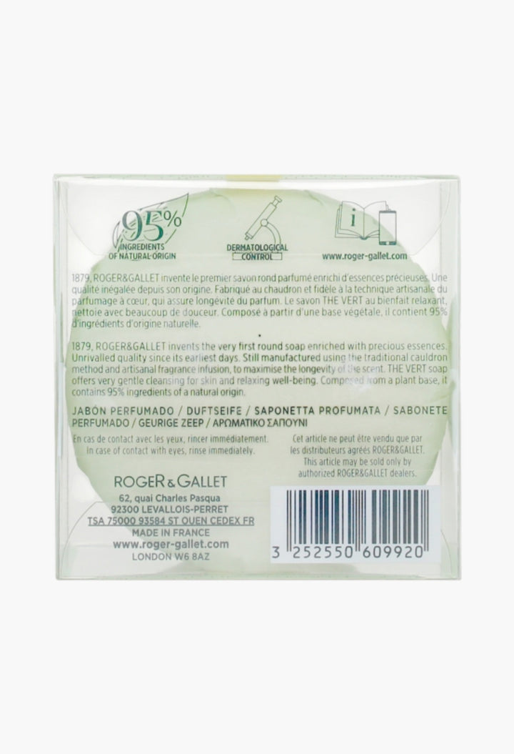 The Vert Savon Voyage Luxurious Bar Soap With Green Tea And Citrus, 100g - Smooth Finish, Travel-friendly