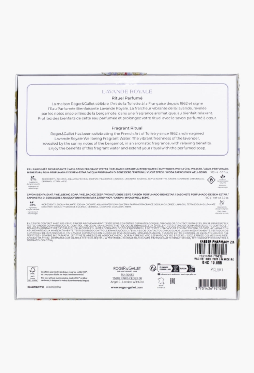 Lavande Royale Gift Set Relaxing Bergamot Lavender Cedar 100ml Eau De Cologne 100g Soap