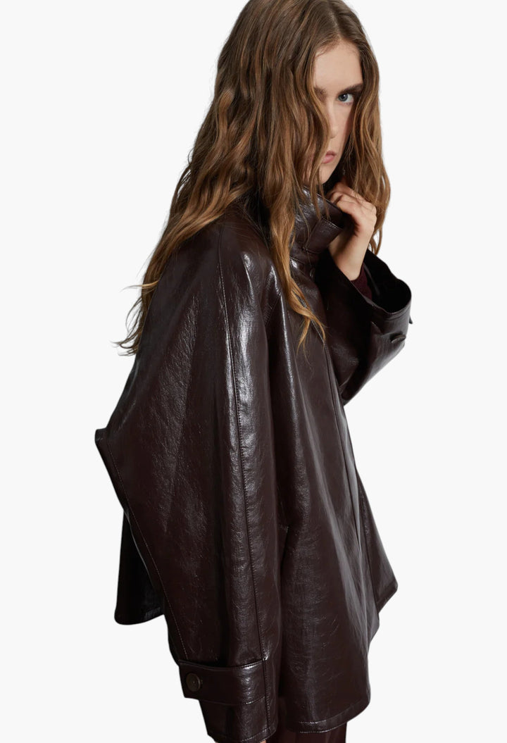 Dalaro Faux Leather Swing Jacket - Burgundy - GLAM MODA