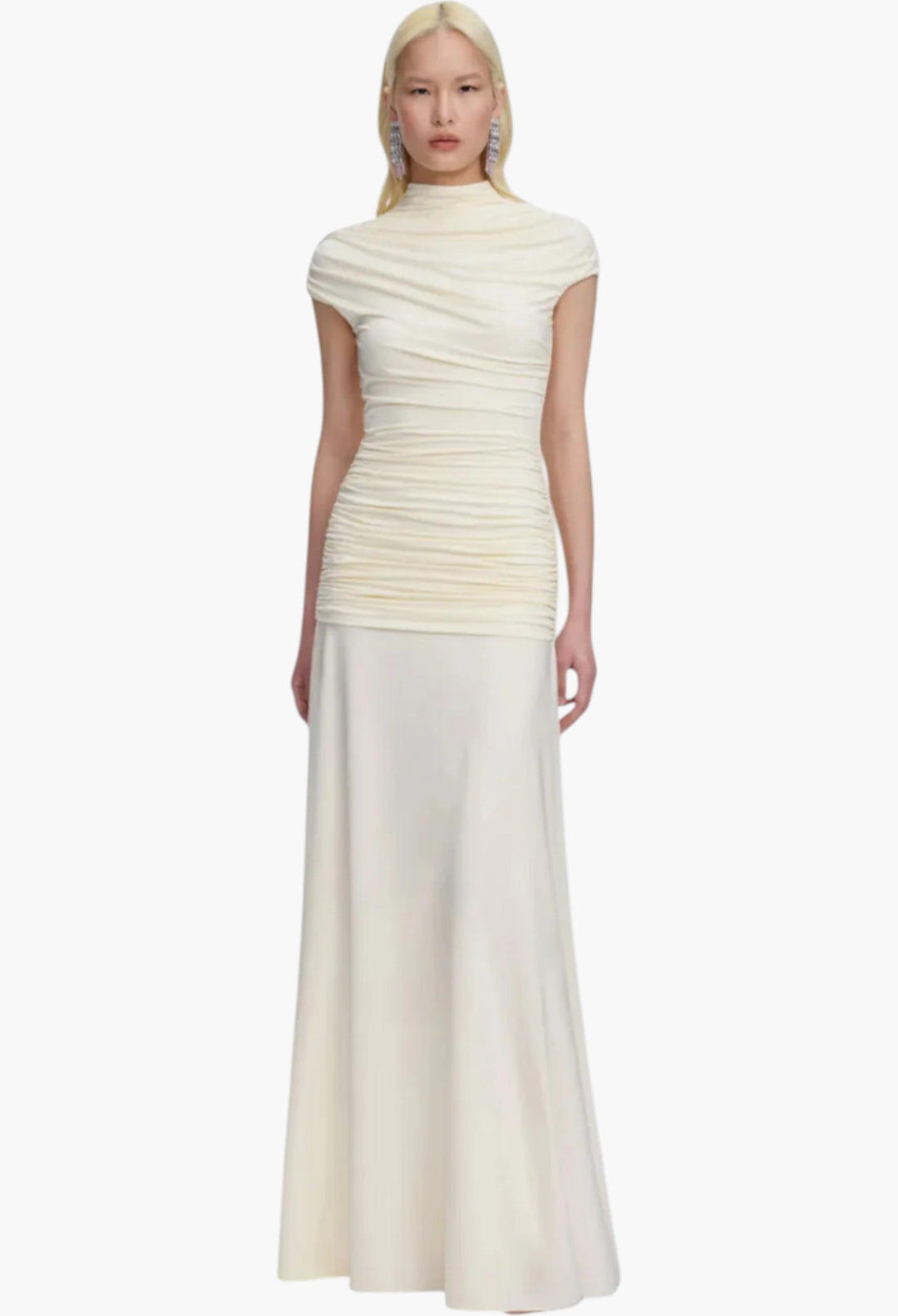 Yellow Jersey Draped Maxi Dress - GLAM MODA