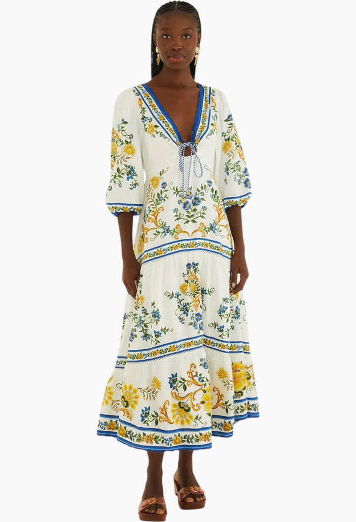Emily Floral Tapestry Drawstring Midi Dress - GLAM MODA
