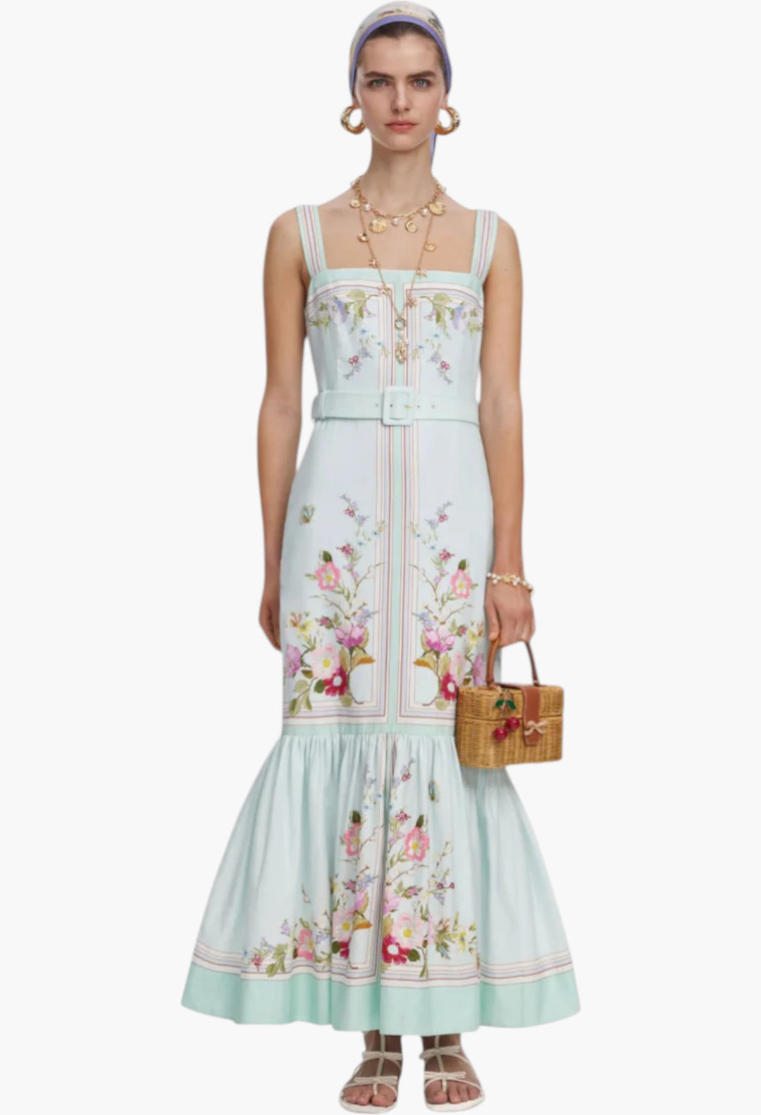 Mint Floral Linen Midi Dress - GLAM MODA