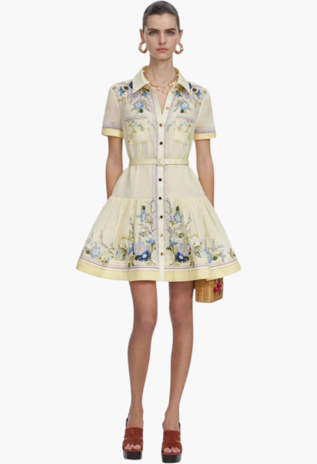 Yellow Floral Organza Mini Dress - GLAM MODA