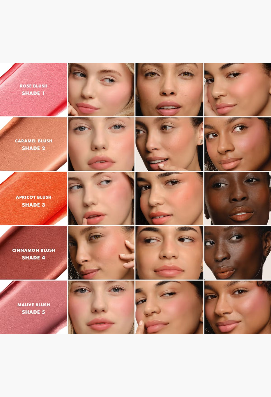 GLAM MODA Armani Dolci Blush cream-to-powder stick swatches and application on diverse skin tones for a radiant flush
