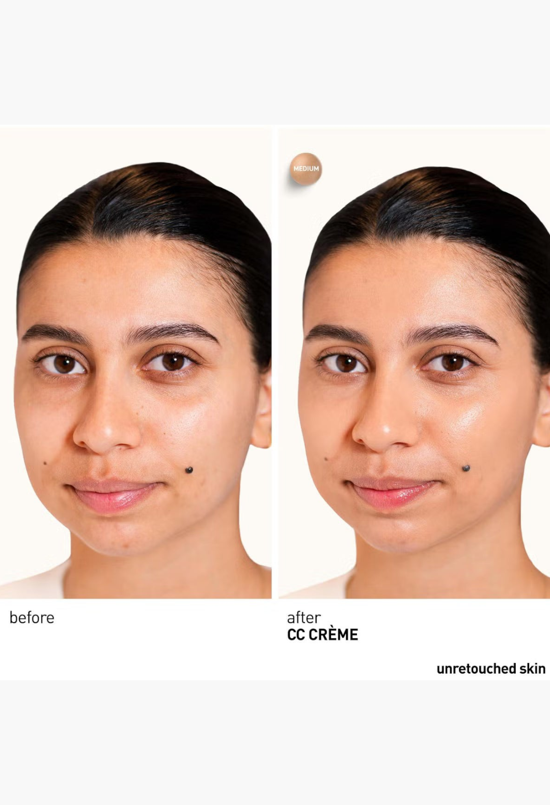 GLAM MODA Erborian CC Cream Porcelain before and after application showing even skin tone and radiant finish