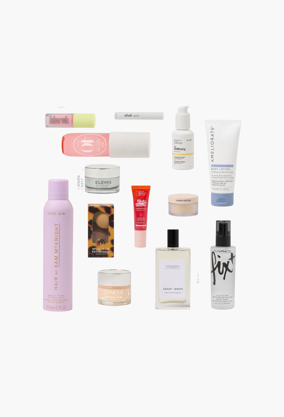GLAM MODA beauty advent calendar collection featuring skincare, makeup, and fragrance products from various brands.