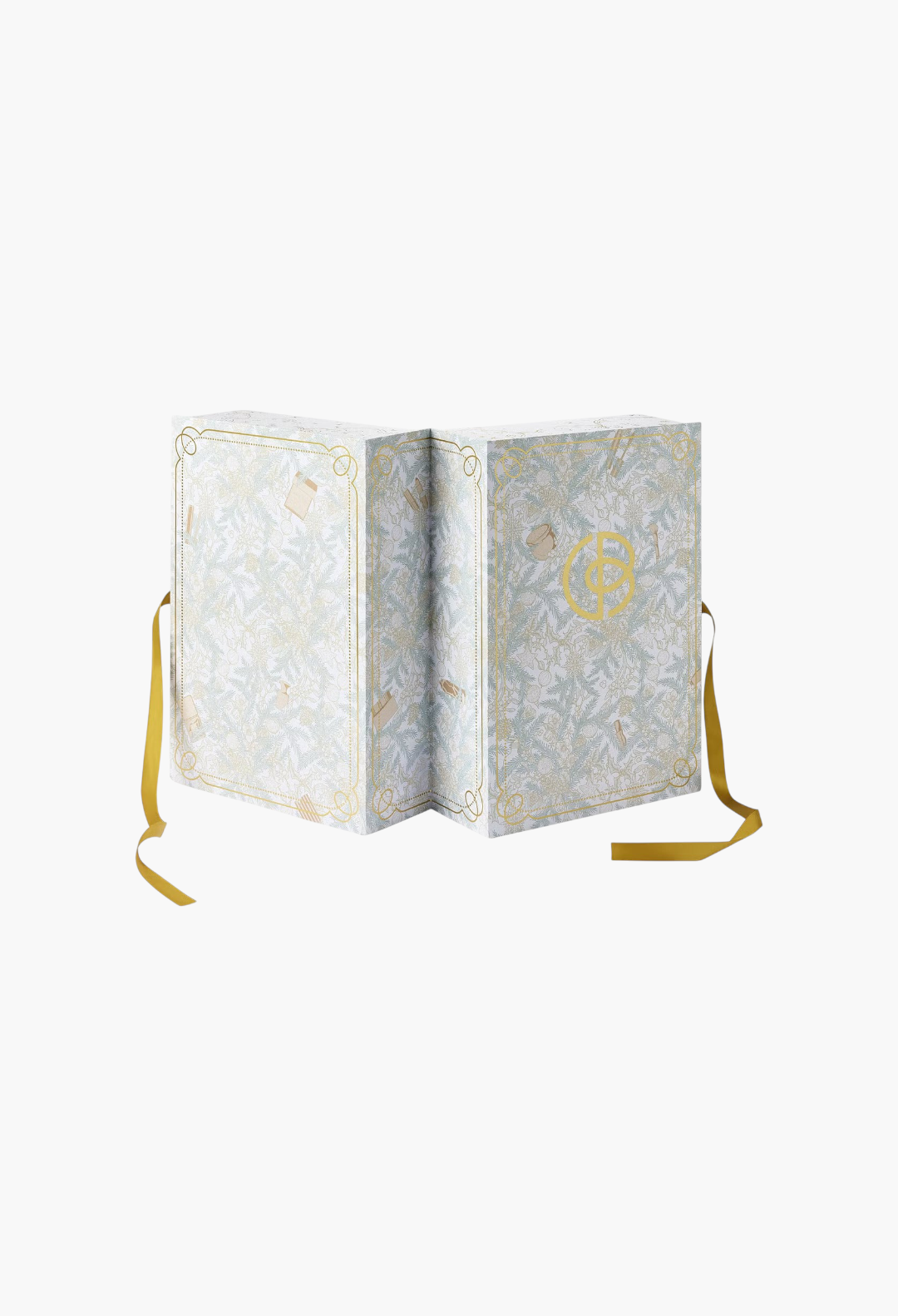 GLAM MODA Cult Beauty Advent Calendar Signature Edition with intricate botanical illustrations and gold ribbon ties.