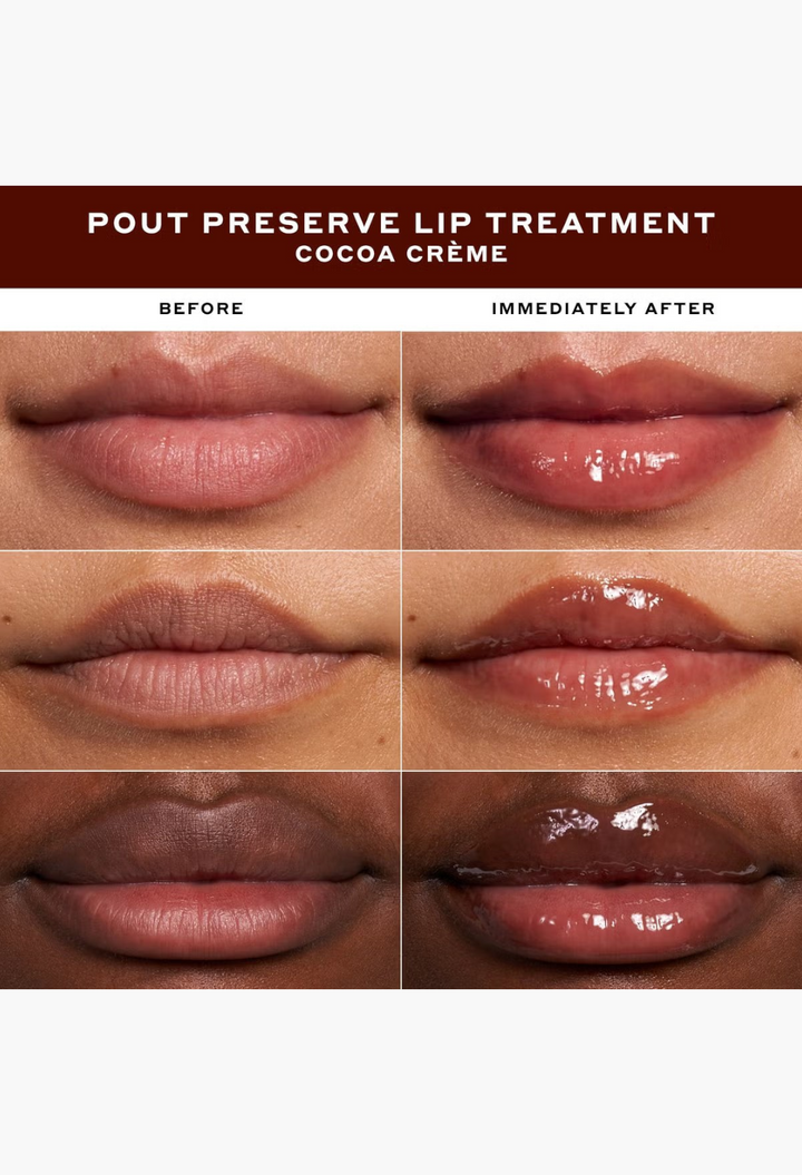 GLAM MODA Ole Henriksen Pout Preserve Lip Vault 2.0 showing various shades of glossy, hydrating peptide lip treatments.