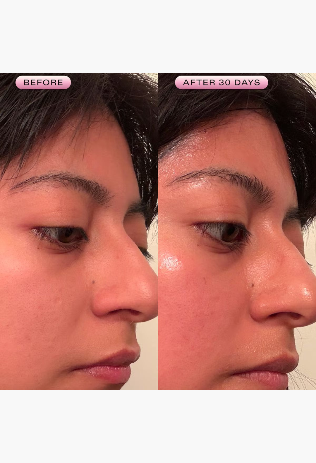 GLAM MODA before and after comparison showing improved skin hydration and radiance after using Mochi Berrier Cream