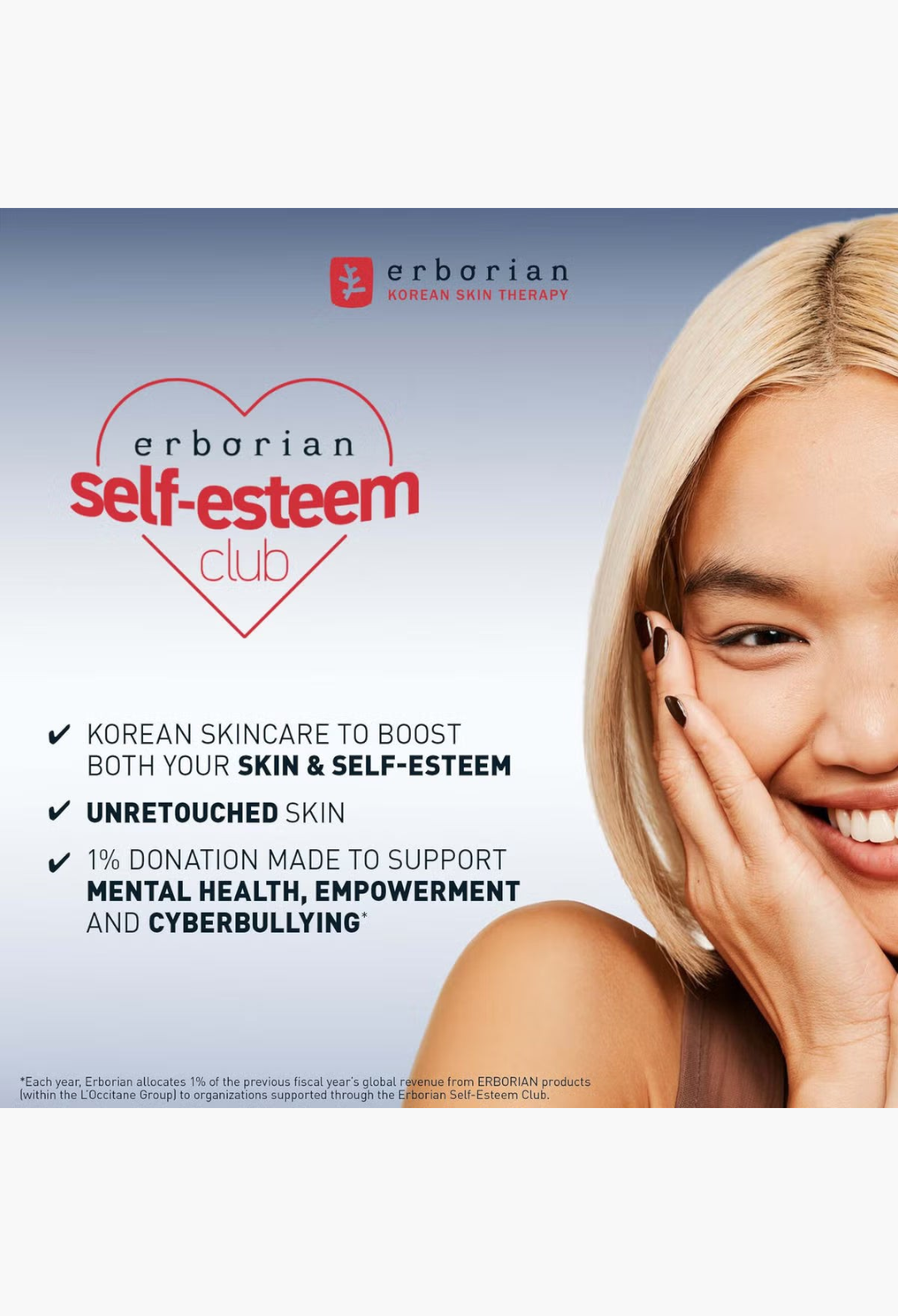 GLAM MODA model with radiant skin wearing Erborian CC Cream in Porcelain shade for a smooth and even complexion