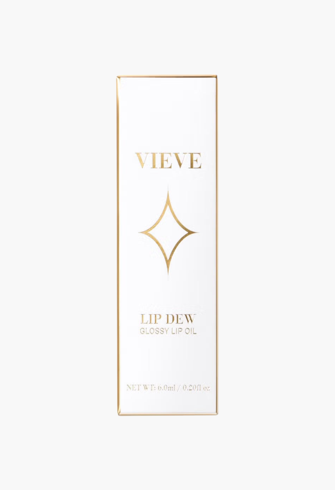 GLAM MODA VIEVE Lip Dew glossy lip oil in white and gold packaging