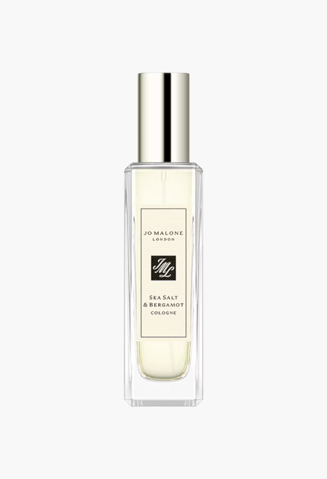GLAM MODA Sea Salt & Bergamot cologne in a clear glass bottle with a silver cap, featuring a fresh coastal scent.