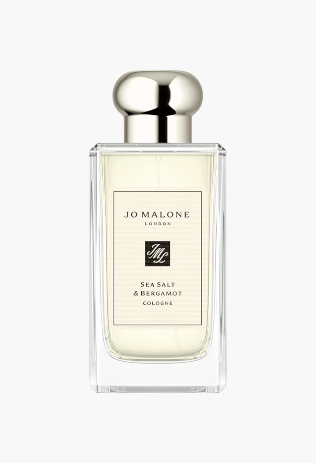 GLAM MODA Sea Salt & Bergamot cologne in a clear glass bottle with a silver cap against a white background.
