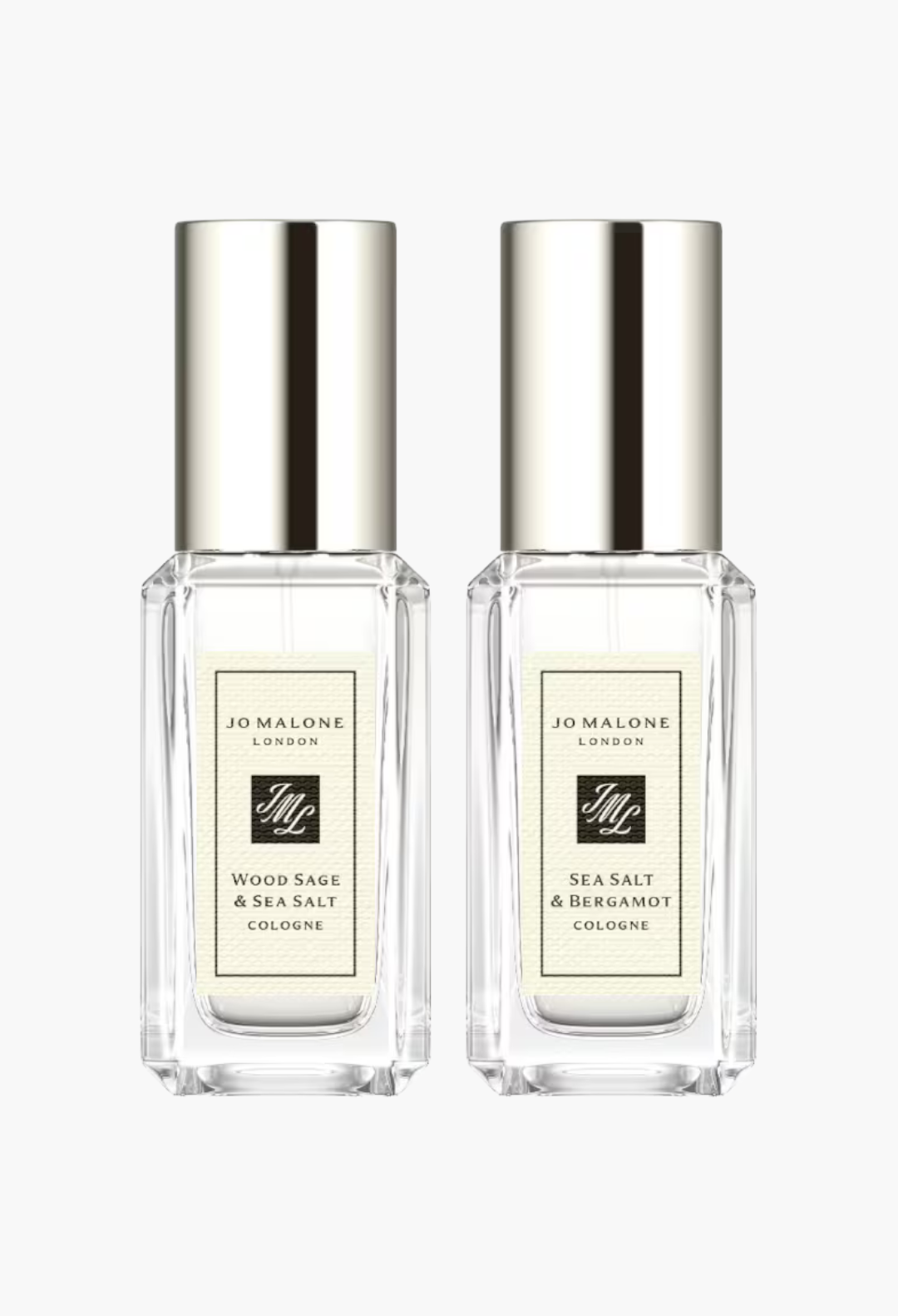GLAM MODA Jo Malone London cologne duo featuring Wood Sage & Sea Salt and Sea Salt & Bergamot 9ml travel bottles