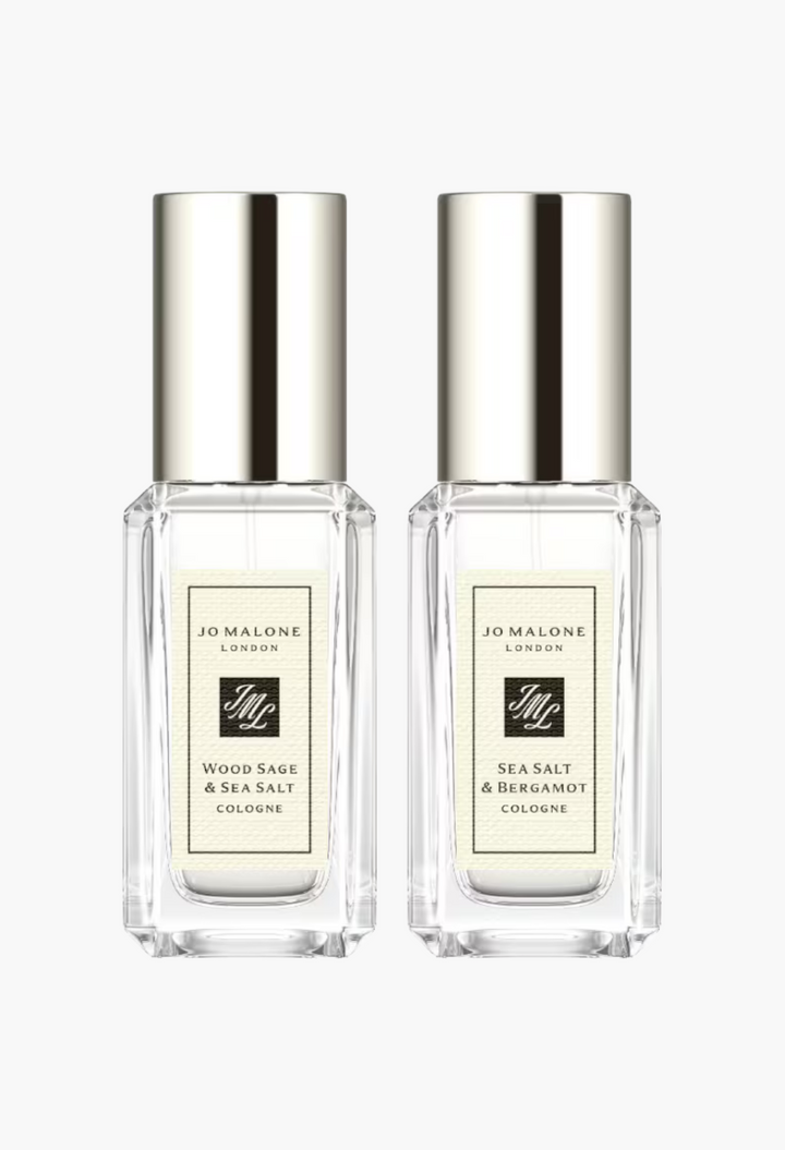 GLAM MODA Jo Malone London cologne duo featuring Wood Sage & Sea Salt and Sea Salt & Bergamot 9ml travel bottles