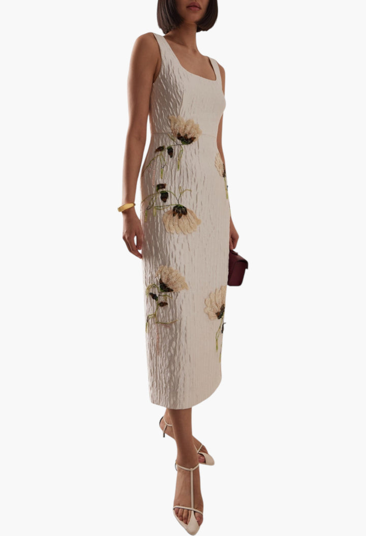 Lilibeth Floral Jacquard Midi Dress - GLAM MODA