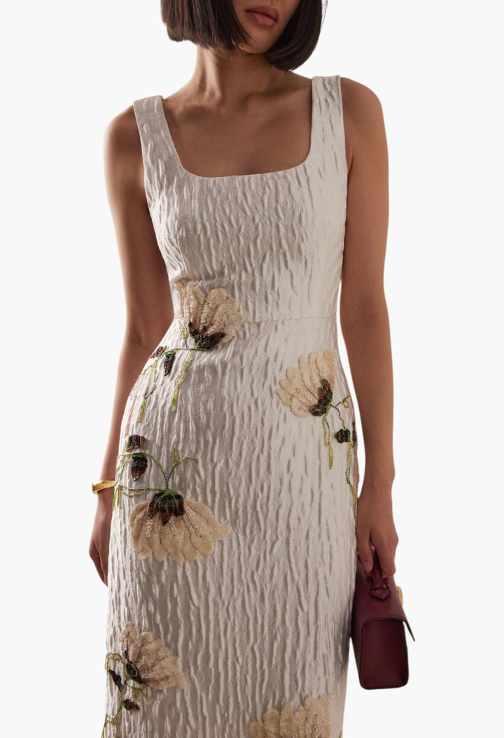 Lilibeth Floral Jacquard Midi Dress - GLAM MODA