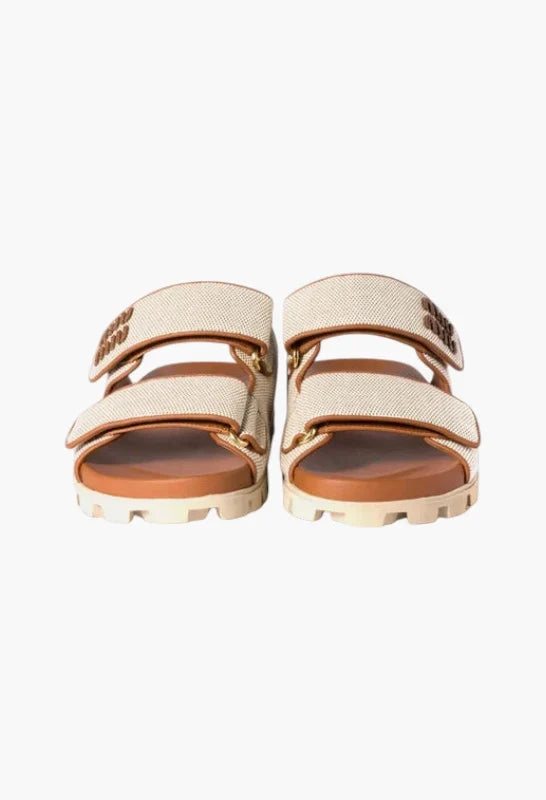 Beige/Brandy - Canvas And Leather Mules