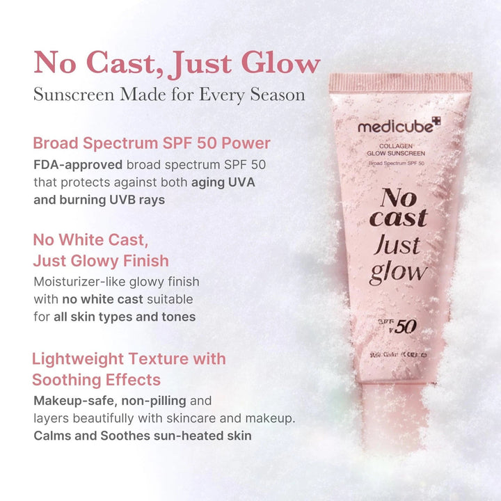 Medicube No Cast Just Glow Collagen Sunscreen SPF 50 Broad Spectrum Face - GLAM MODA