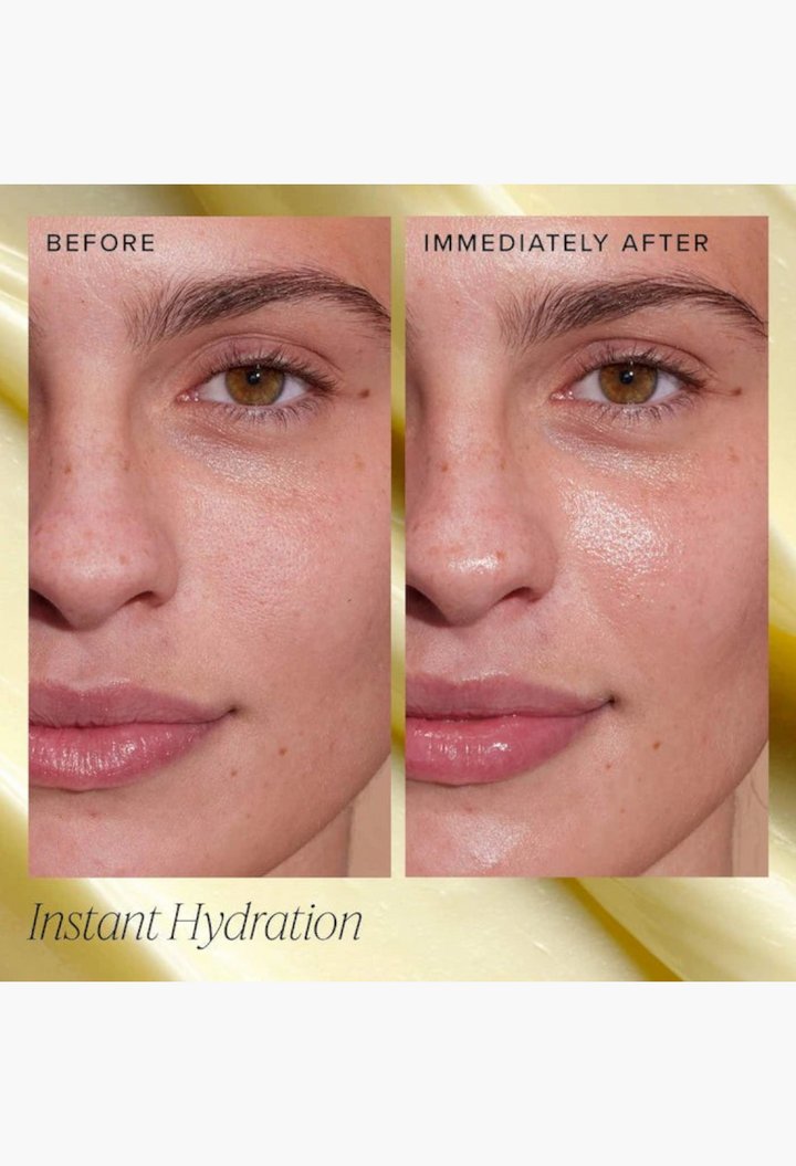 GLAM MODA Honey Halo moisturizer before and after application showing skin hydration and a healthy dewy glow.