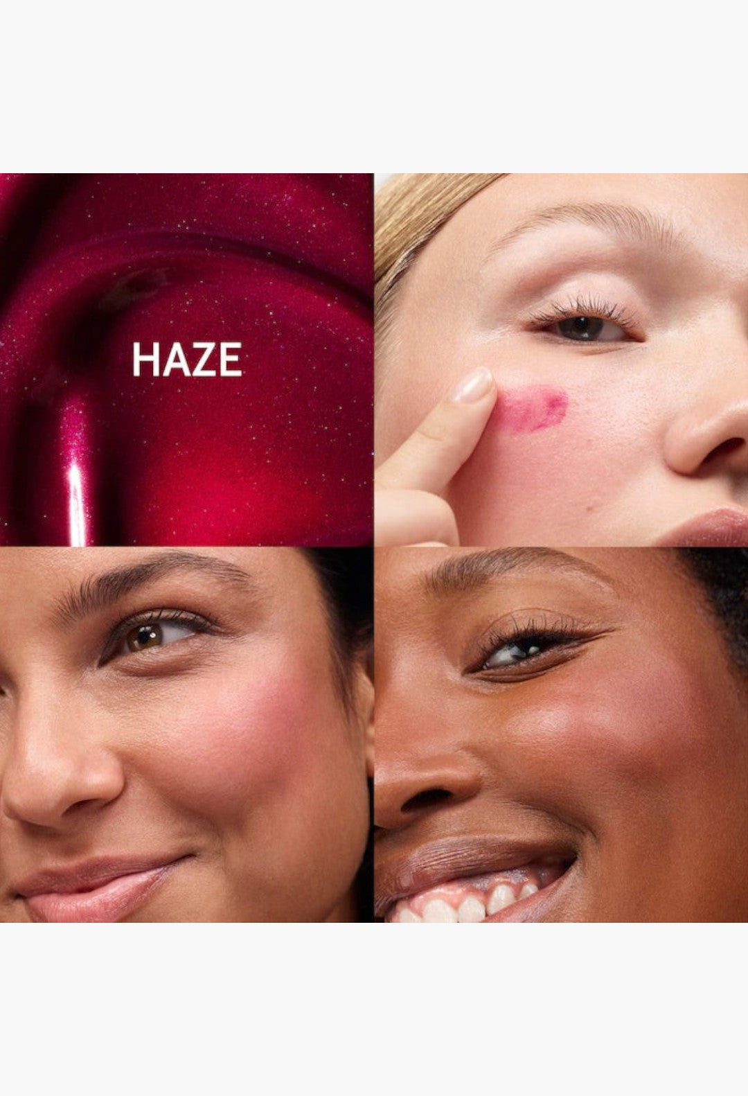 GLAM MODA Cloud Paint gel-cream blush applied to cheeks for a natural, dewy, and buildable sunset-inspired flush.