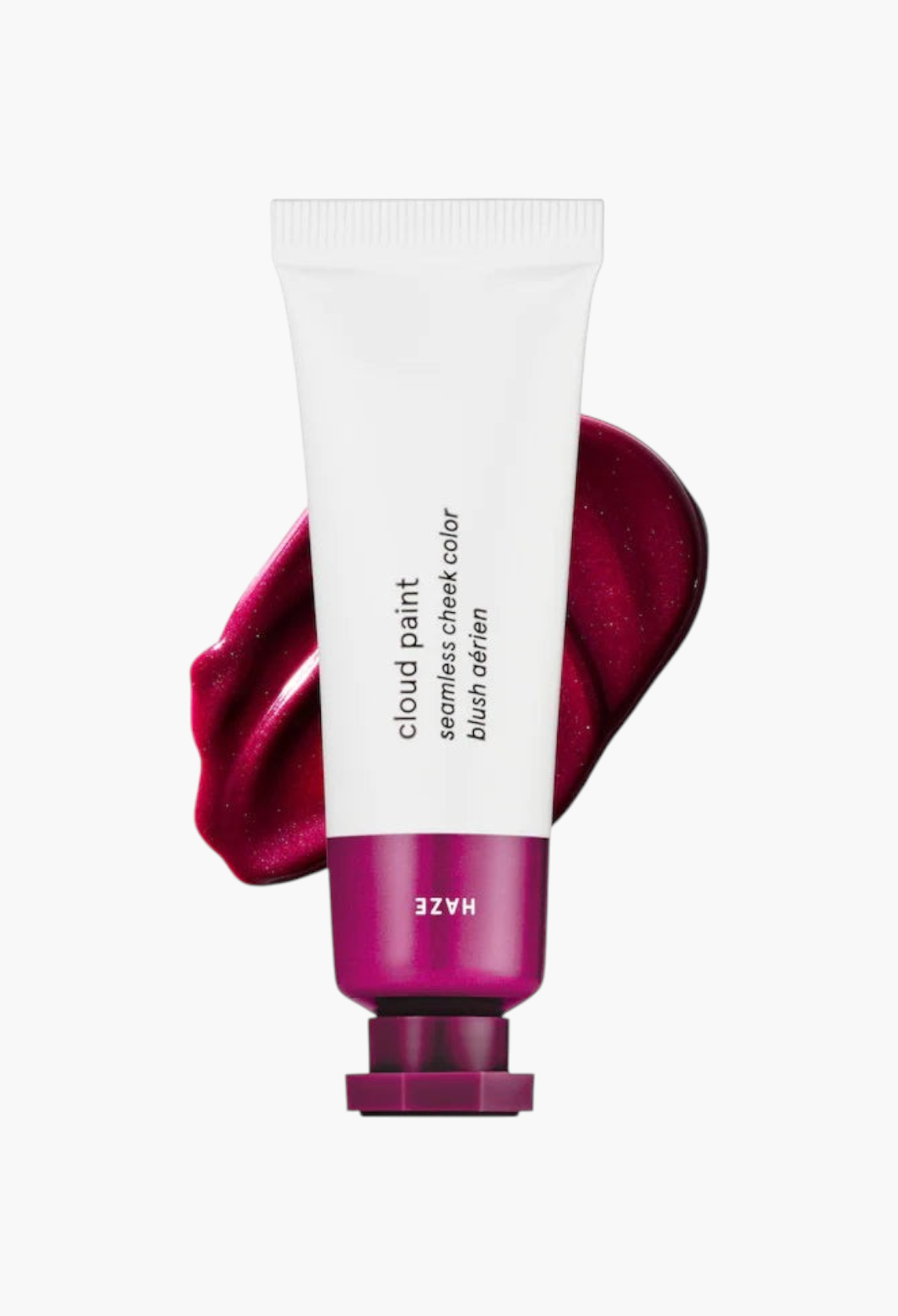 GLAM MODA Cloud Paint gel-cream blush in Haze shade with a deep berry pigment swatch on a white background