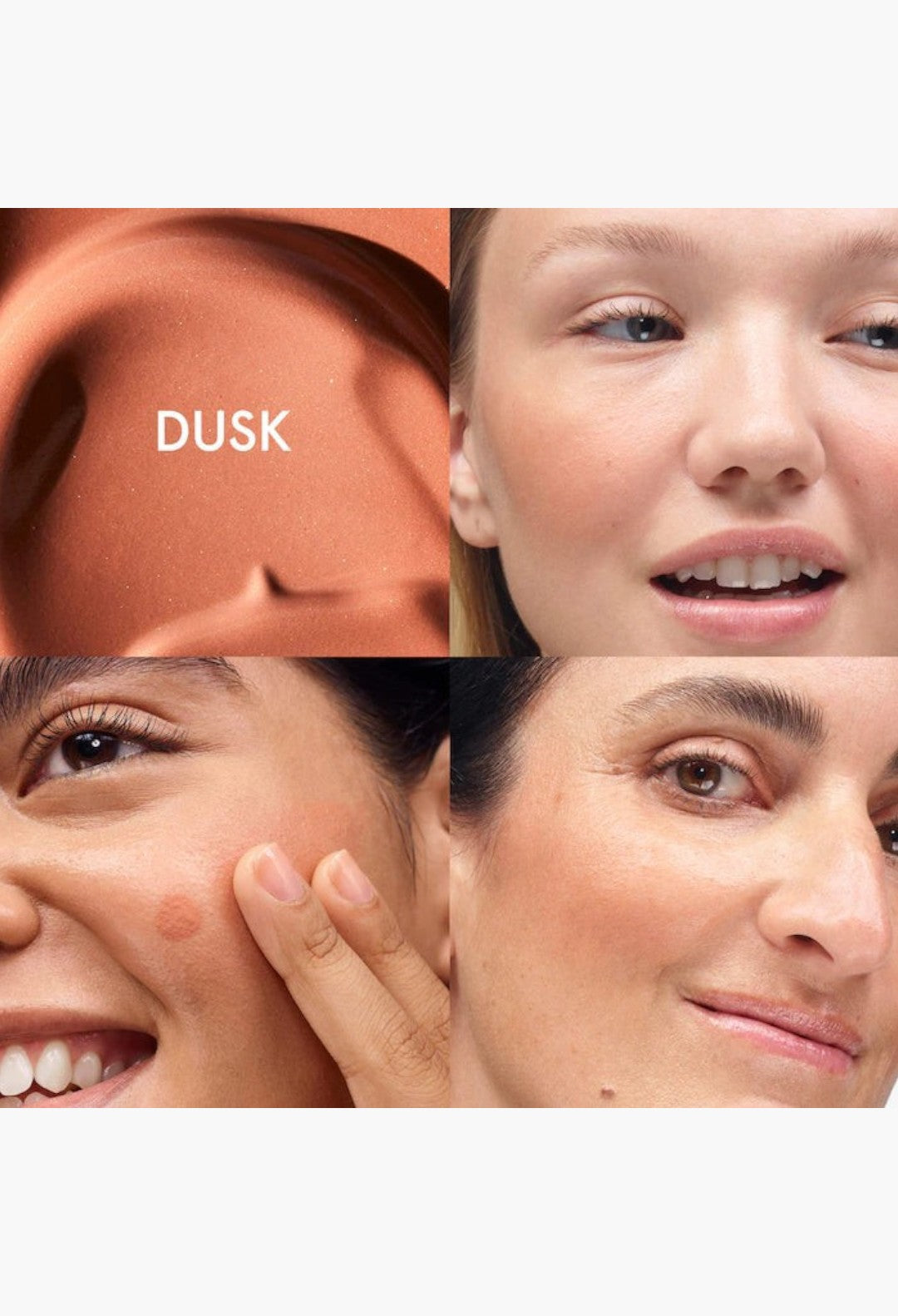 GLAM MODA Cloud Paint gel cream blush in Dusk shade applied to cheeks for a natural dewy sunset-inspired flush