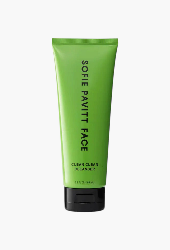 GLAM MODA Sofie Pavitt Face Clean Clean Gentle Gel Foaming Cleanser in a bright green squeeze tube.