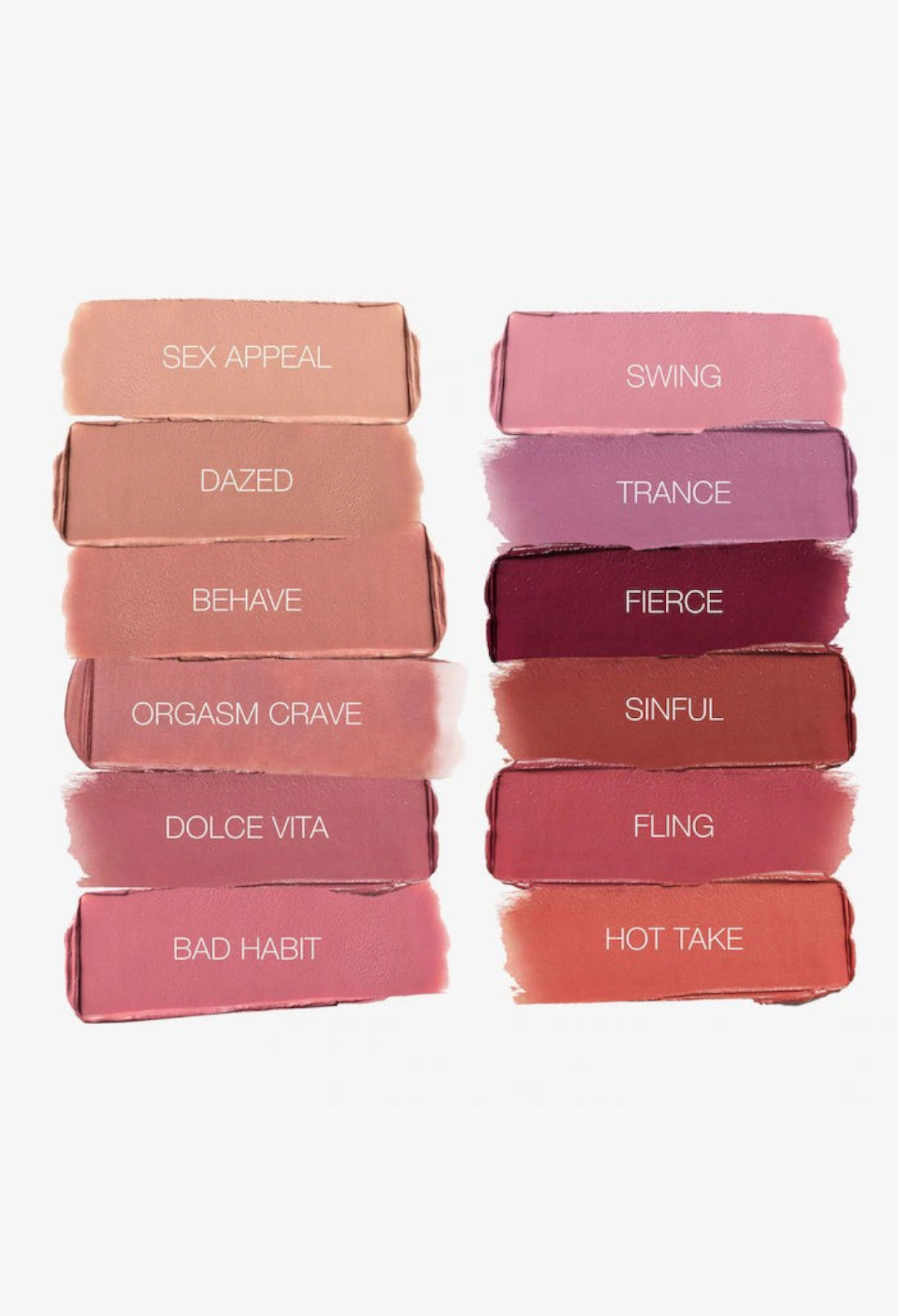 GLAM MODA The Multiple Soft Blur Blush Stick swatches in 12 vibrant shades for cheeks, eyes, and lips.
