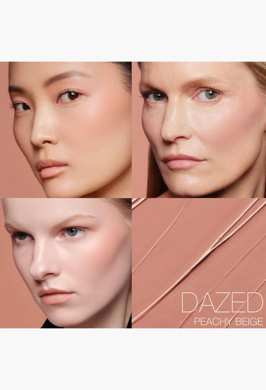 GLAM MODA The Multiple Soft Blur Blush Stick in Dazed peachy beige shade applied on three diverse models