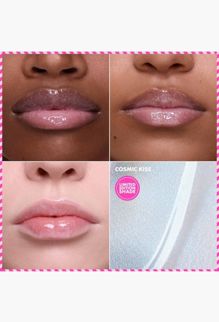 GLAM MODA Outrageous Lip Plumper duo set featuring Cosmic Kiss shimmering glitter gloss and deep rosewood shade
