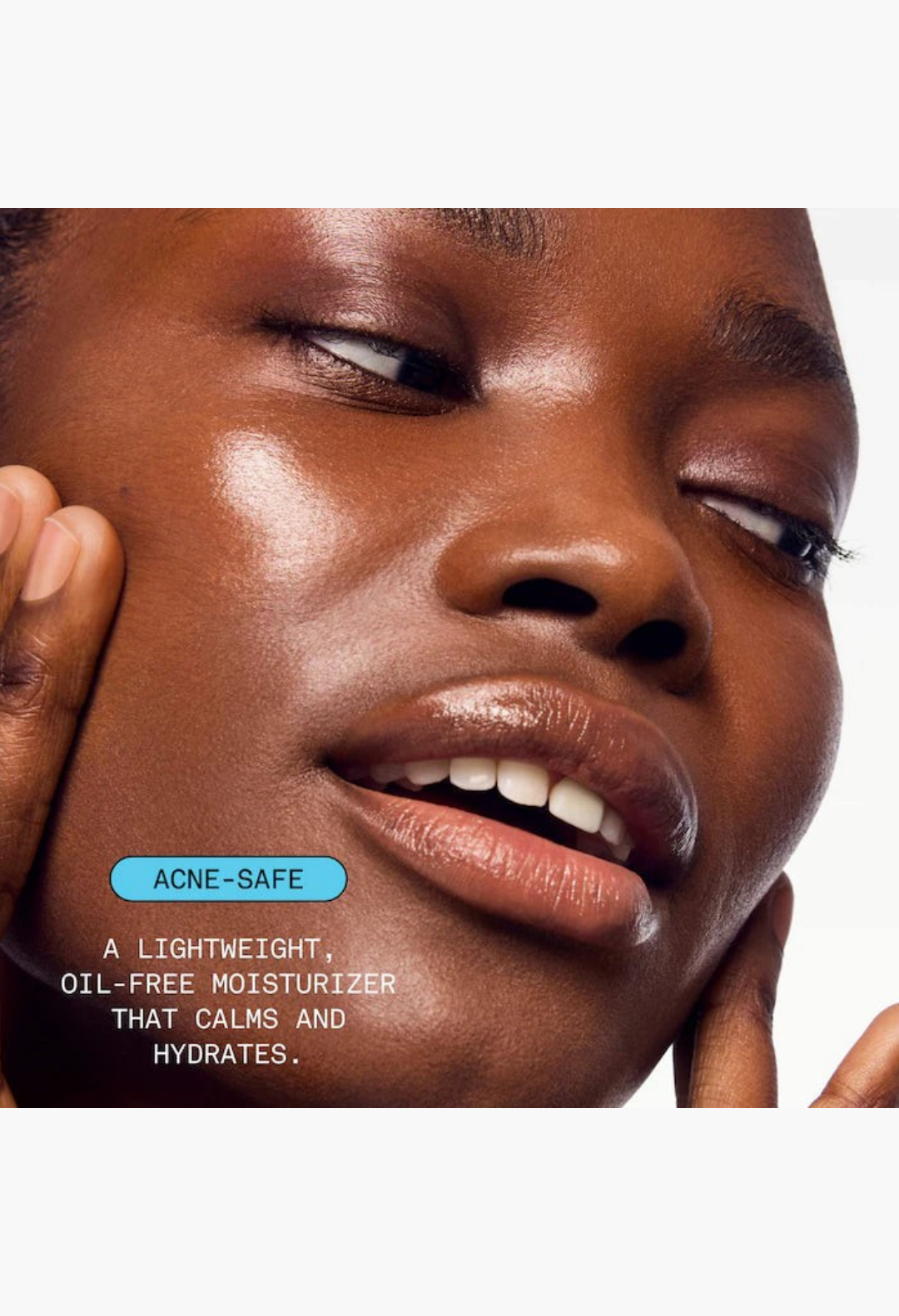 GLAM MODA Skin Jelly oil-free gel moisturizer applied to a model's glowing, hydrated skin for acne-prone types.
