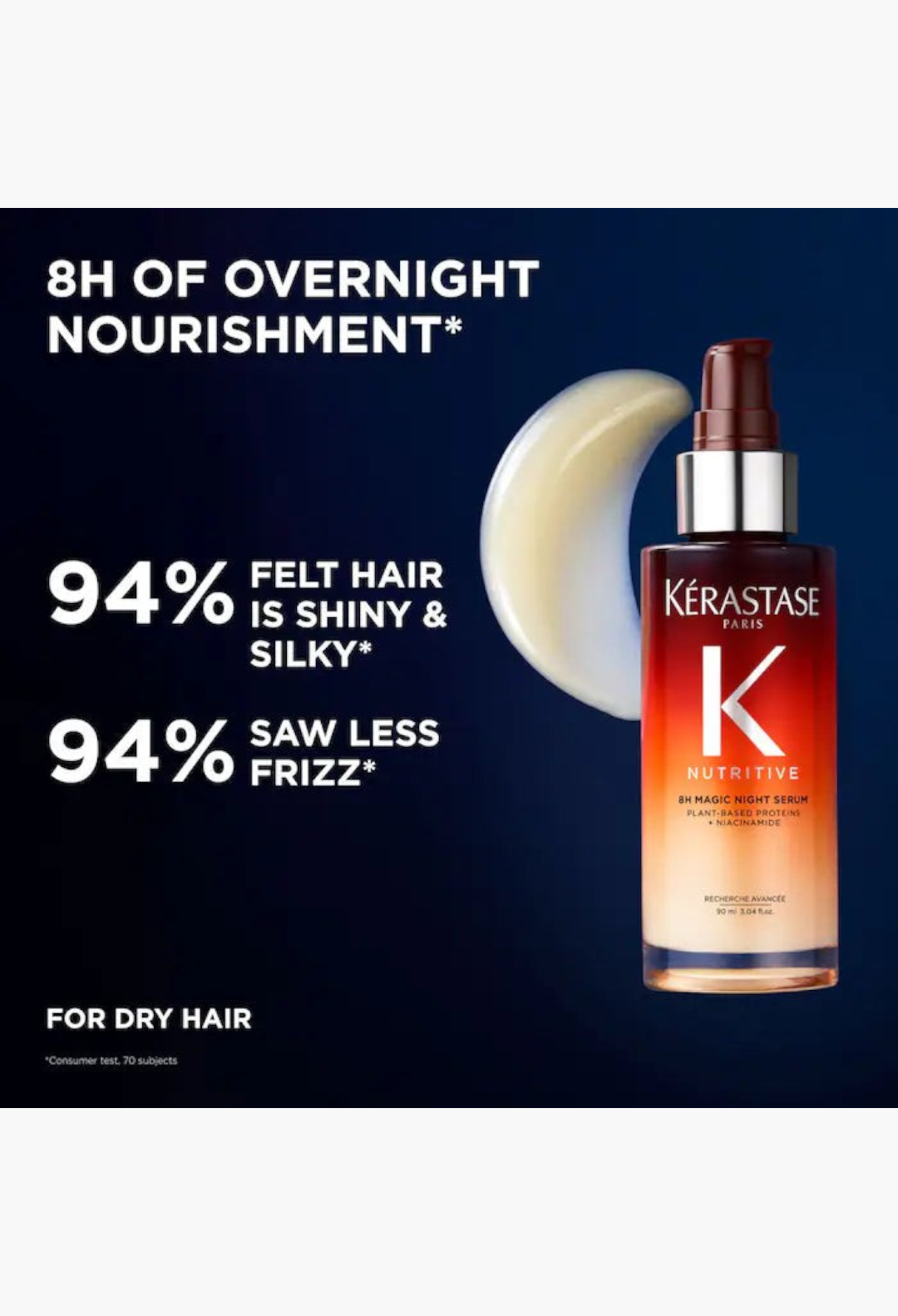 GLAM MODA Kérastase Nutritive 8H Magic Night Serum in a gradient amber bottle with a pump dispenser