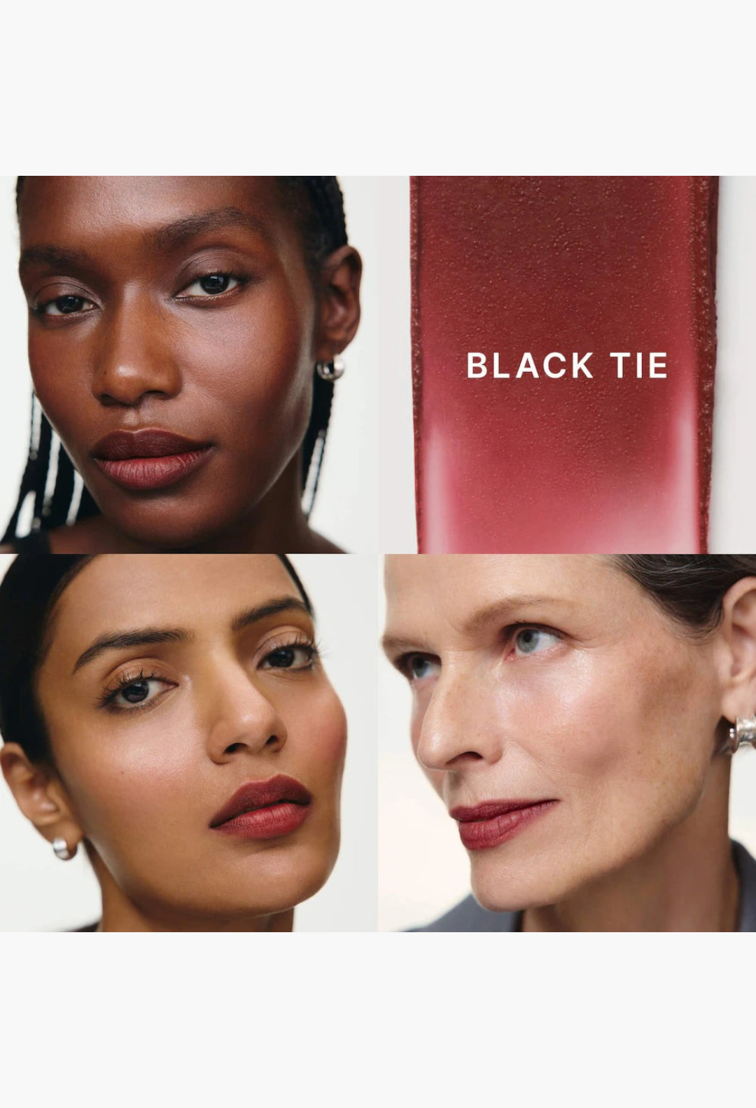 GLAM MODA MERIT x Erdem Signature Lip Gift Set featuring three lipstick finishes on diverse models and swatch detail.