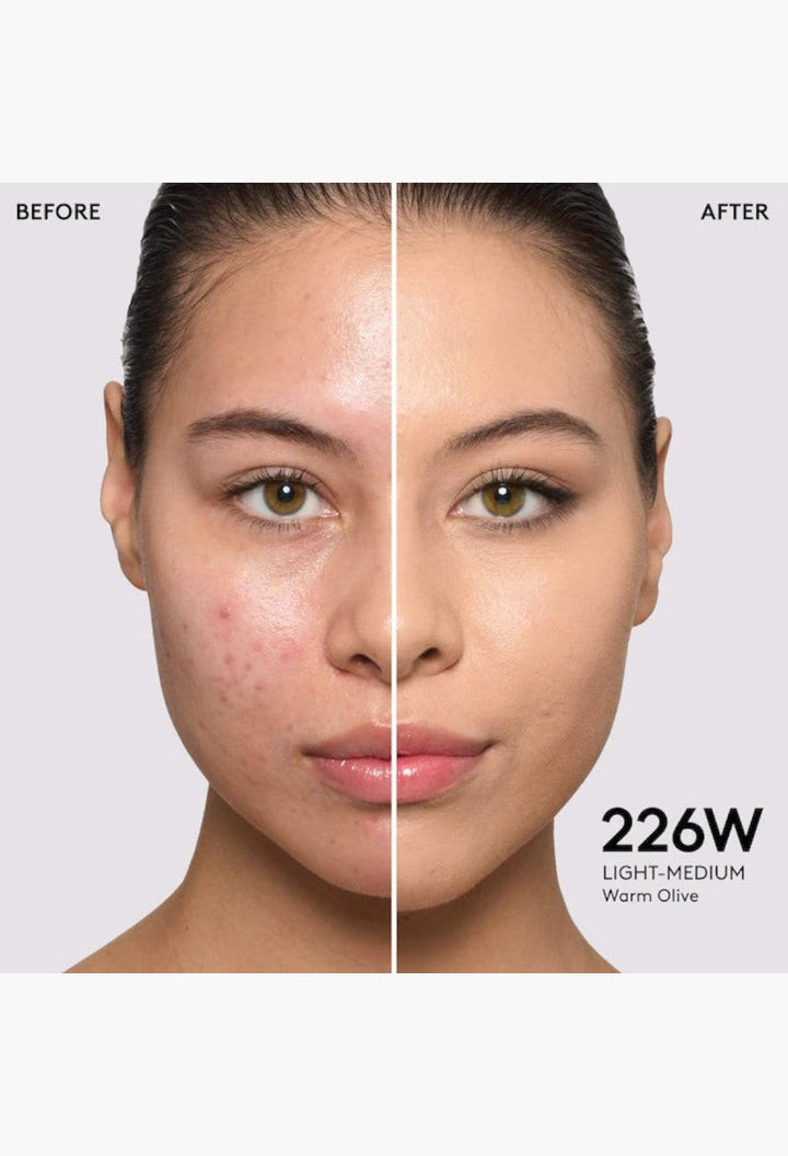 GLAM MODA Pro Filt'r foundation before and after application showing medium coverage and natural matte finish