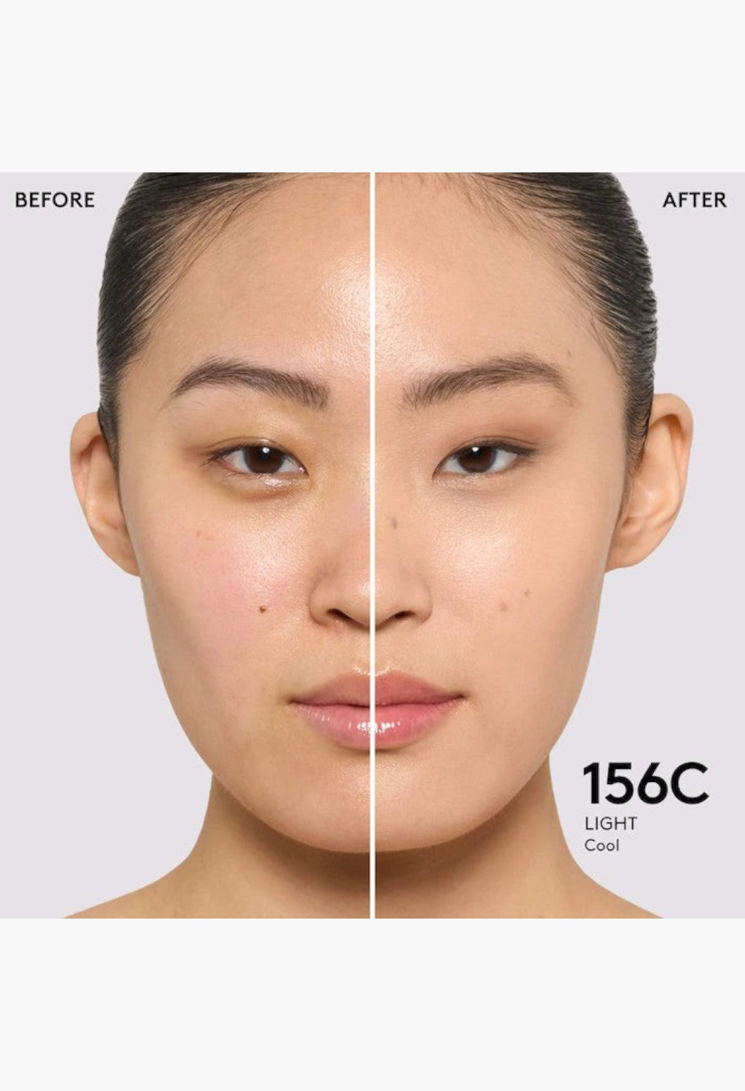 GLAM MODA Pro Filt'r foundation before and after application on a model showing natural matte medium coverage