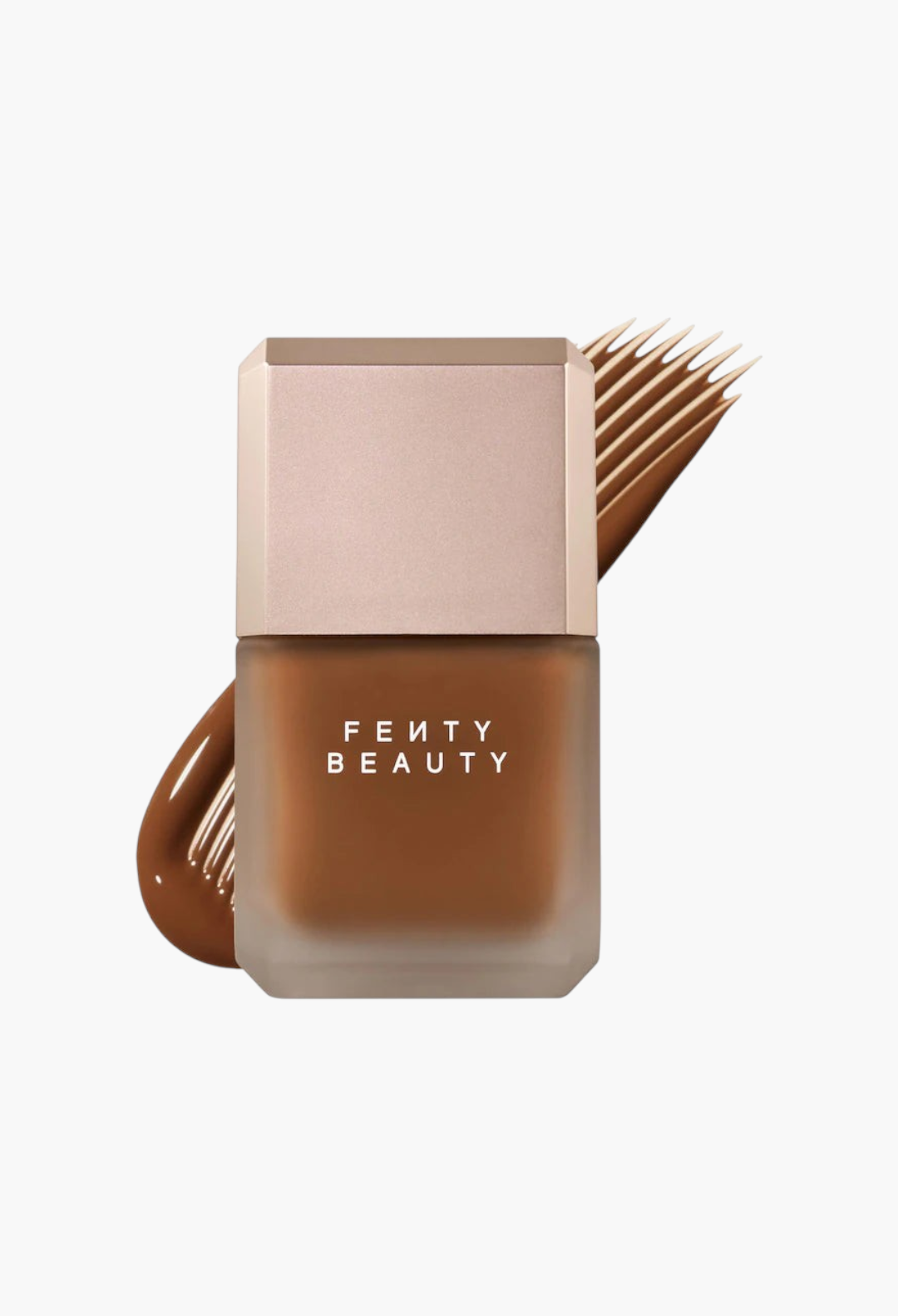 GLAM MODA Fenty Beauty Pro Filt'r longwear liquid foundation in a deep brown shade with a matte glass bottle