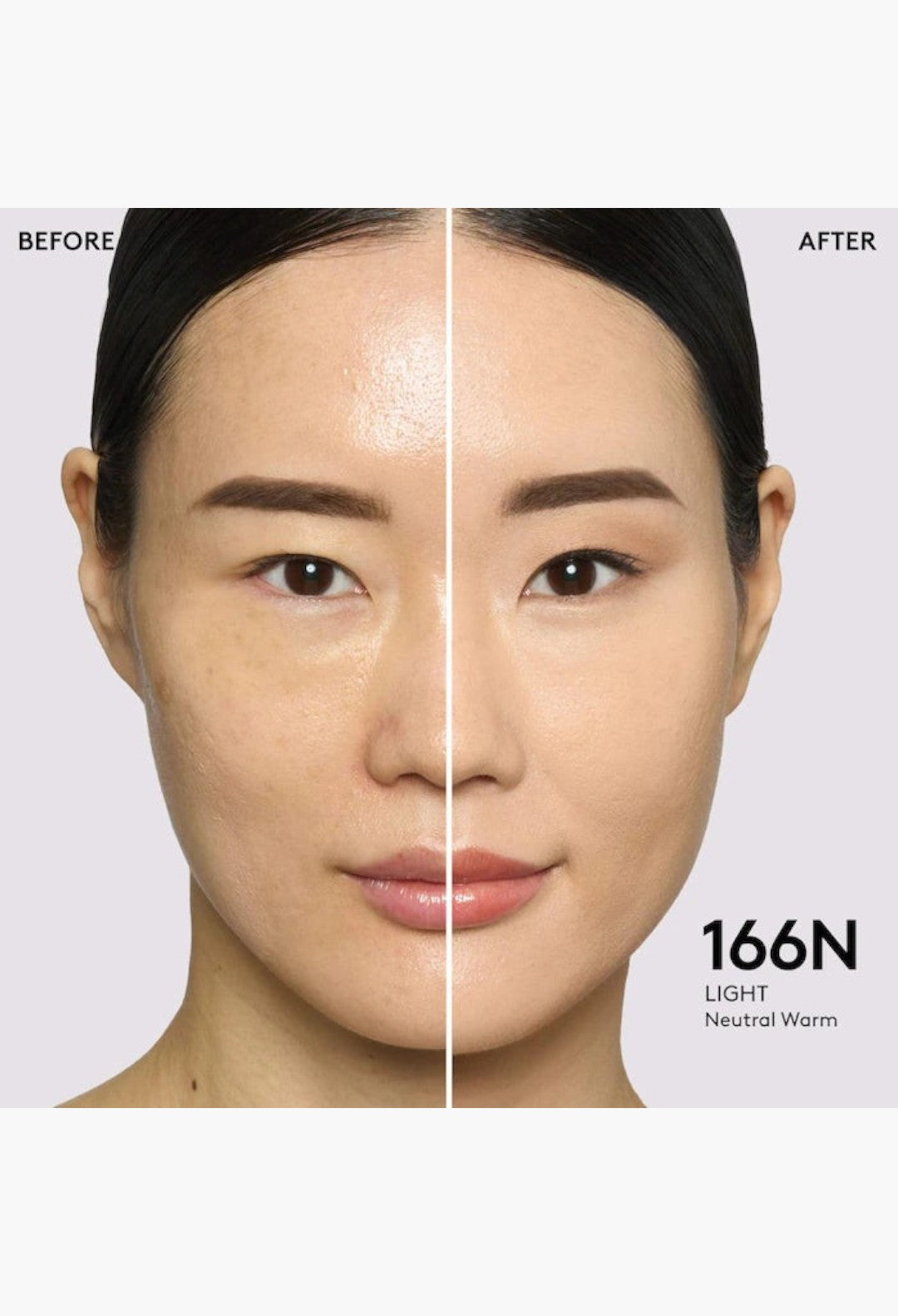 GLAM MODA Pro Filt'r foundation before and after application on a model showing natural matte medium coverage