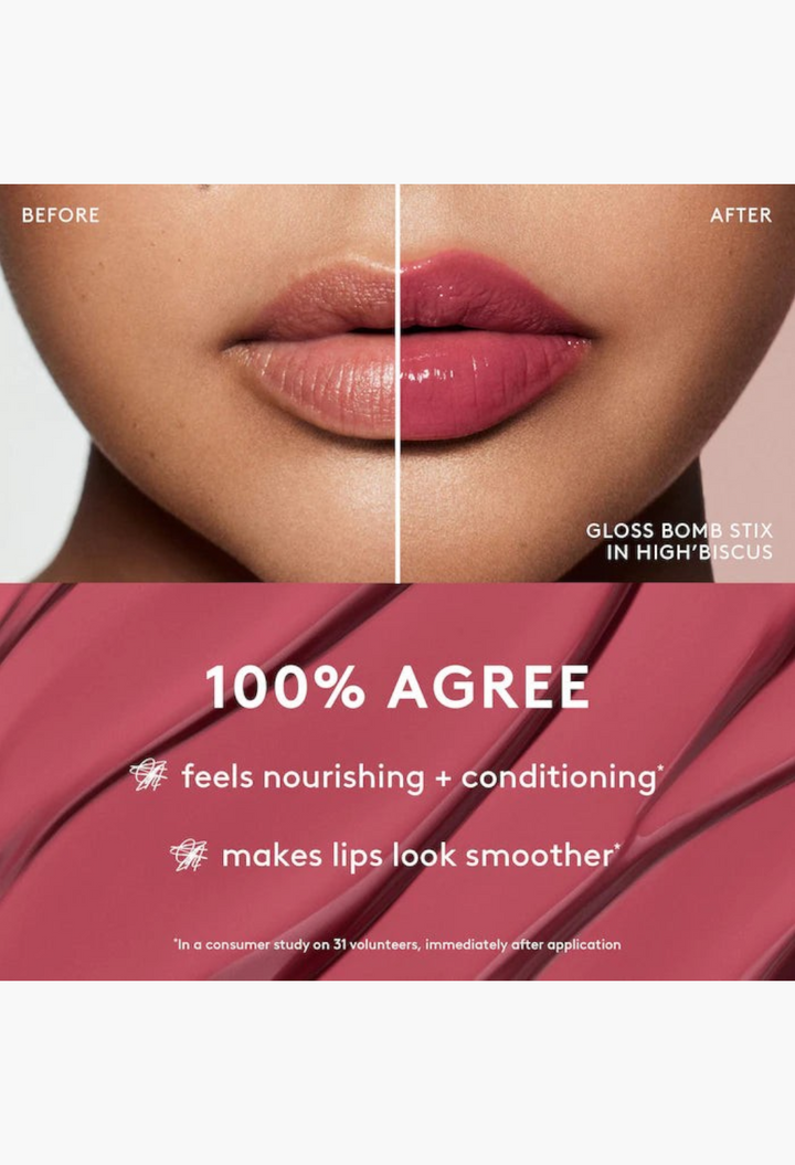 GLAM MODA Berry Brown'd lip liner and gloss stick set showing before and after application results on lips