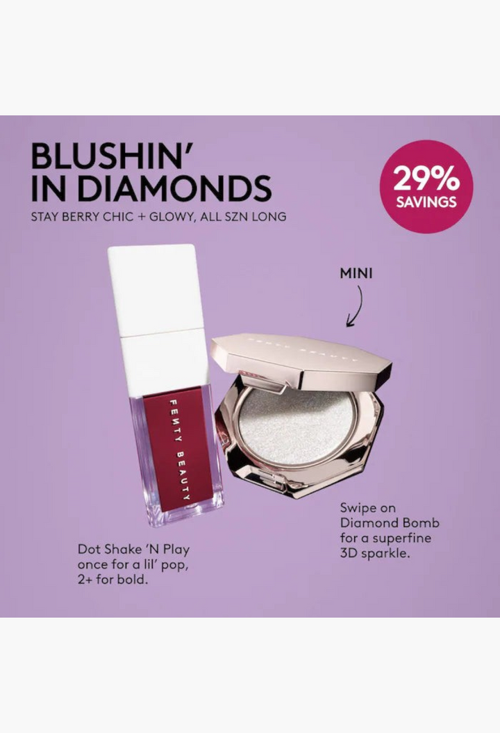 GLAM MODA Blushin' In Diamonds makeup set featuring a berry liquid blush and a mini shimmering diamond highlighter.