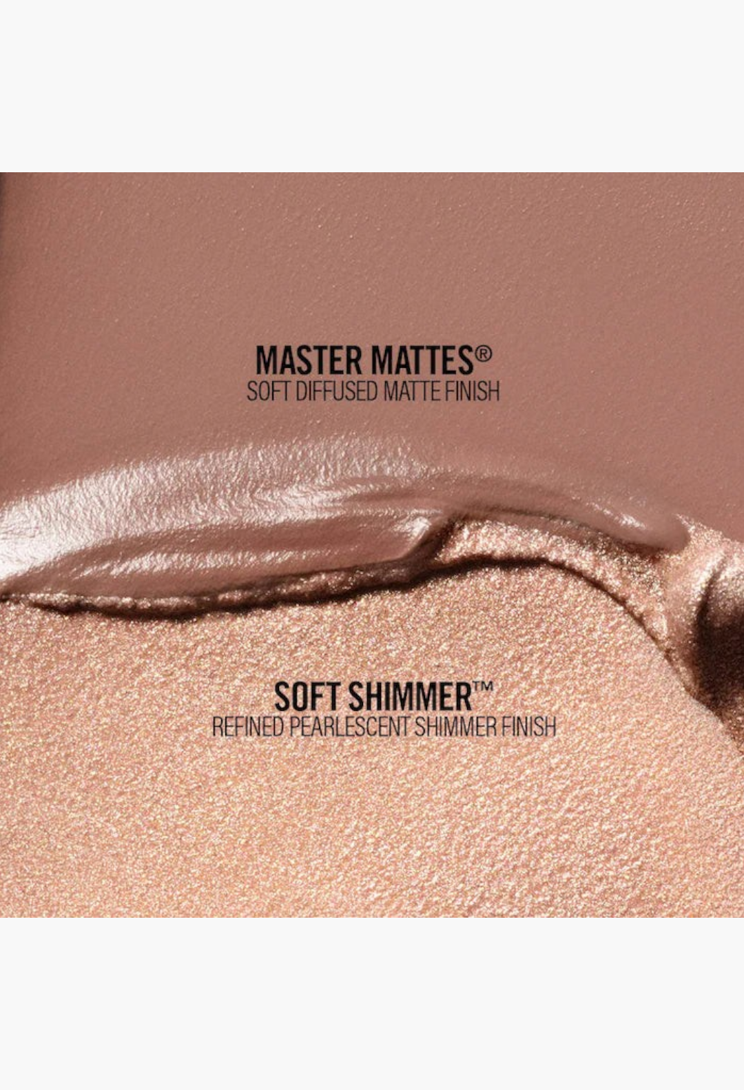 GLAM MODA cream eyeshadow duo swatches showing mauve matte and pink pearl shimmer textures on a white background.